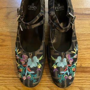 Fendi Limited Ed  Zucca Embroidered Mary Janes